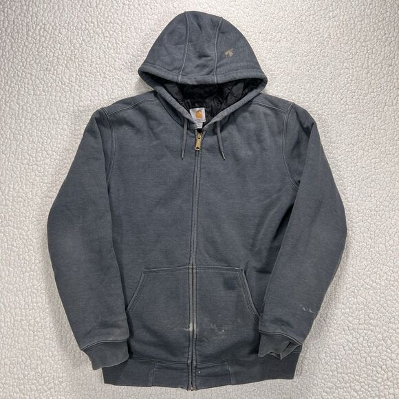 Carhartt Quilted Lined Zip Hoodie Men’s M Gray Full Zip Hooded Jacket Workwear - Picture 1 of 10